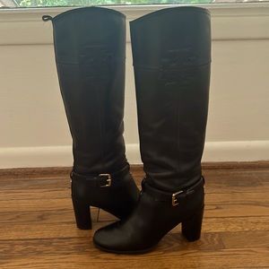 Tory Burch Black Leather Riding Boots With Heels